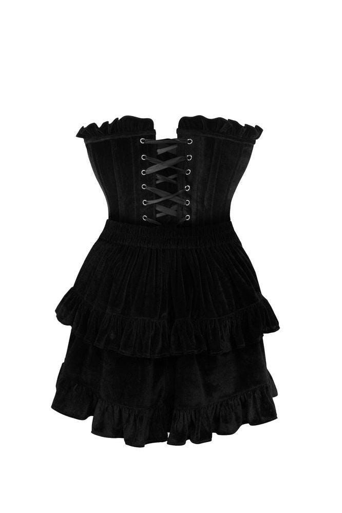 Top Drawer 2 PC Black Velvet Lace-Up Corset & Skirt Set