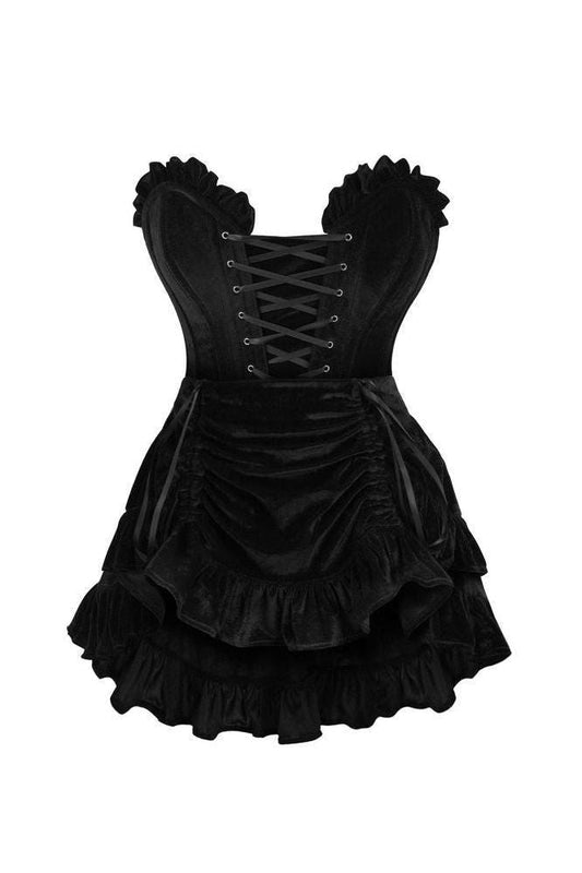 Top Drawer 2 PC Black Velvet Lace-Up Corset & Skirt Set