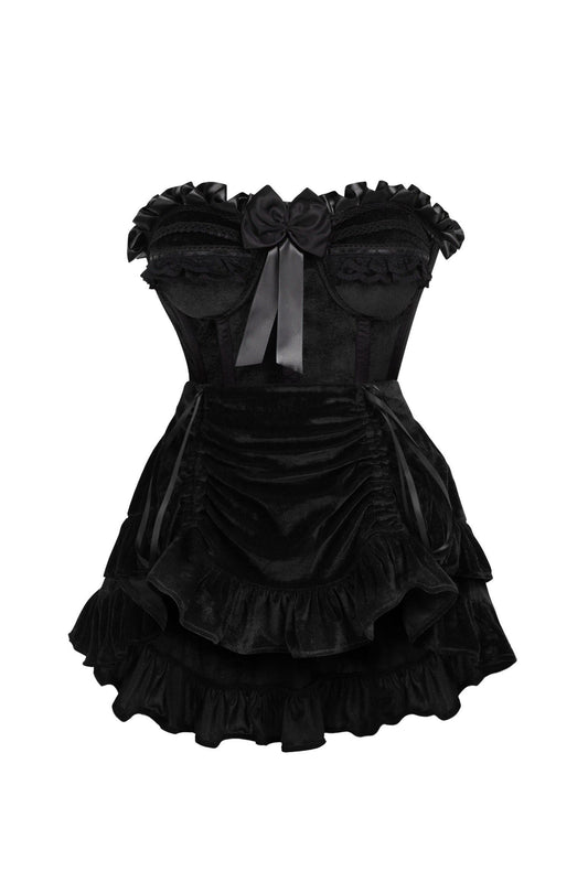 Top Drawer 2 PC Black Velvet Steel Boned Burlesque Corset & Skirt Set