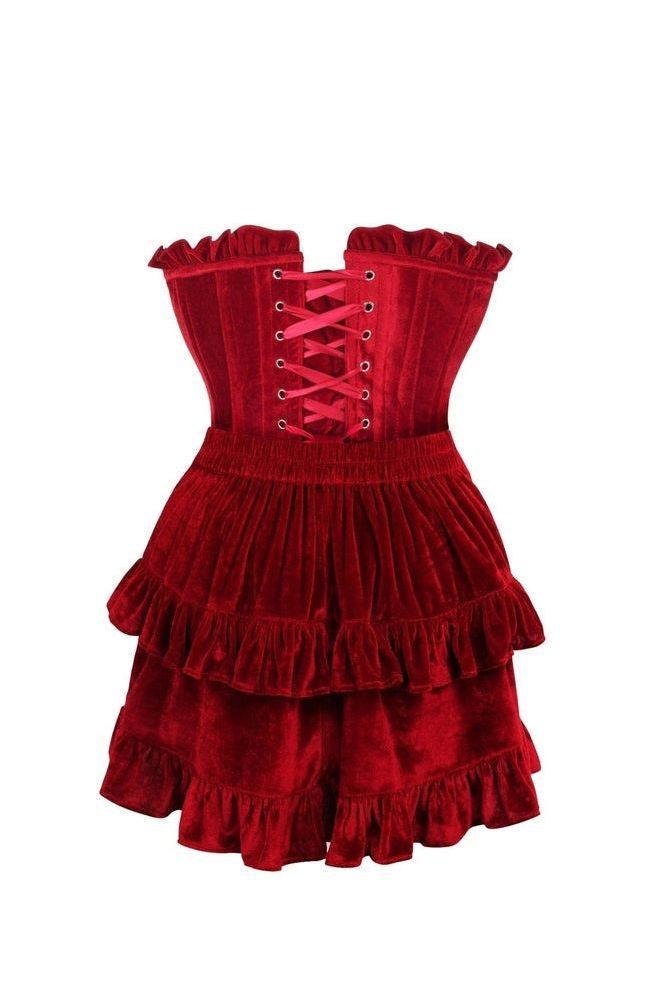 Top Drawer 2 PC Dark Red Velvet Lace-Up Corset & Skirt Set