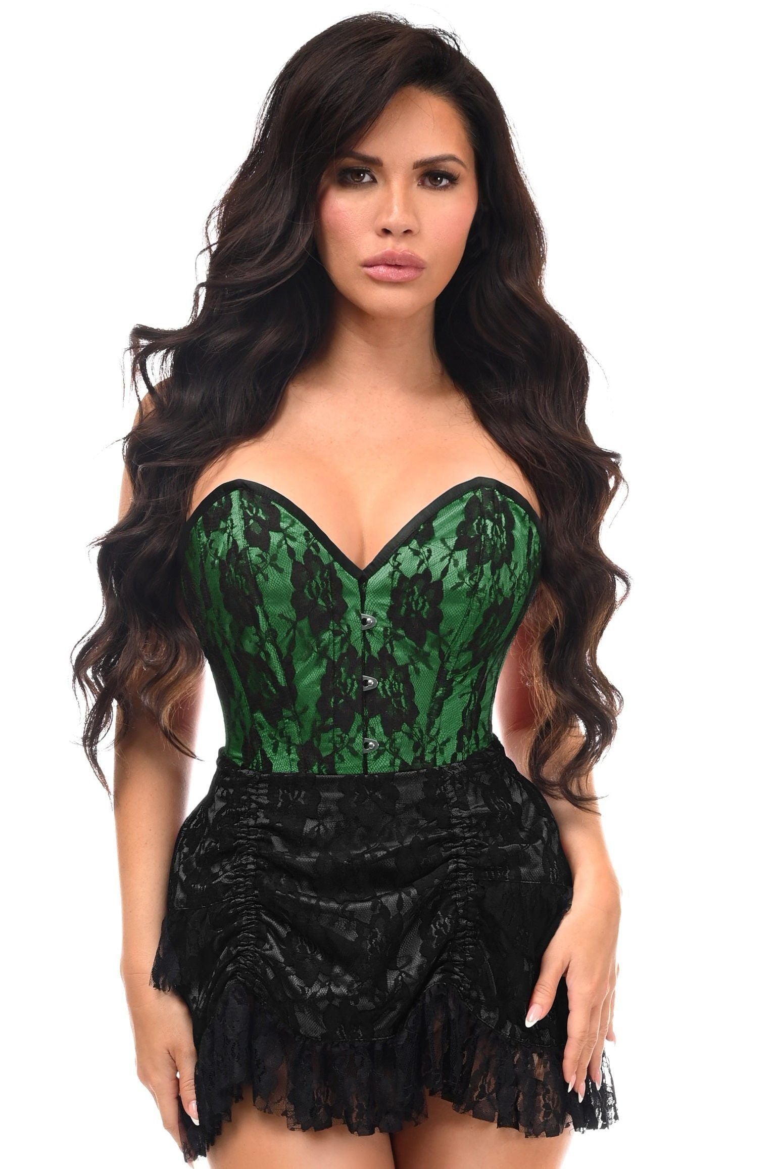 Top Drawer 2 PC Green Lace Steel Boned Corset & Skirt Set