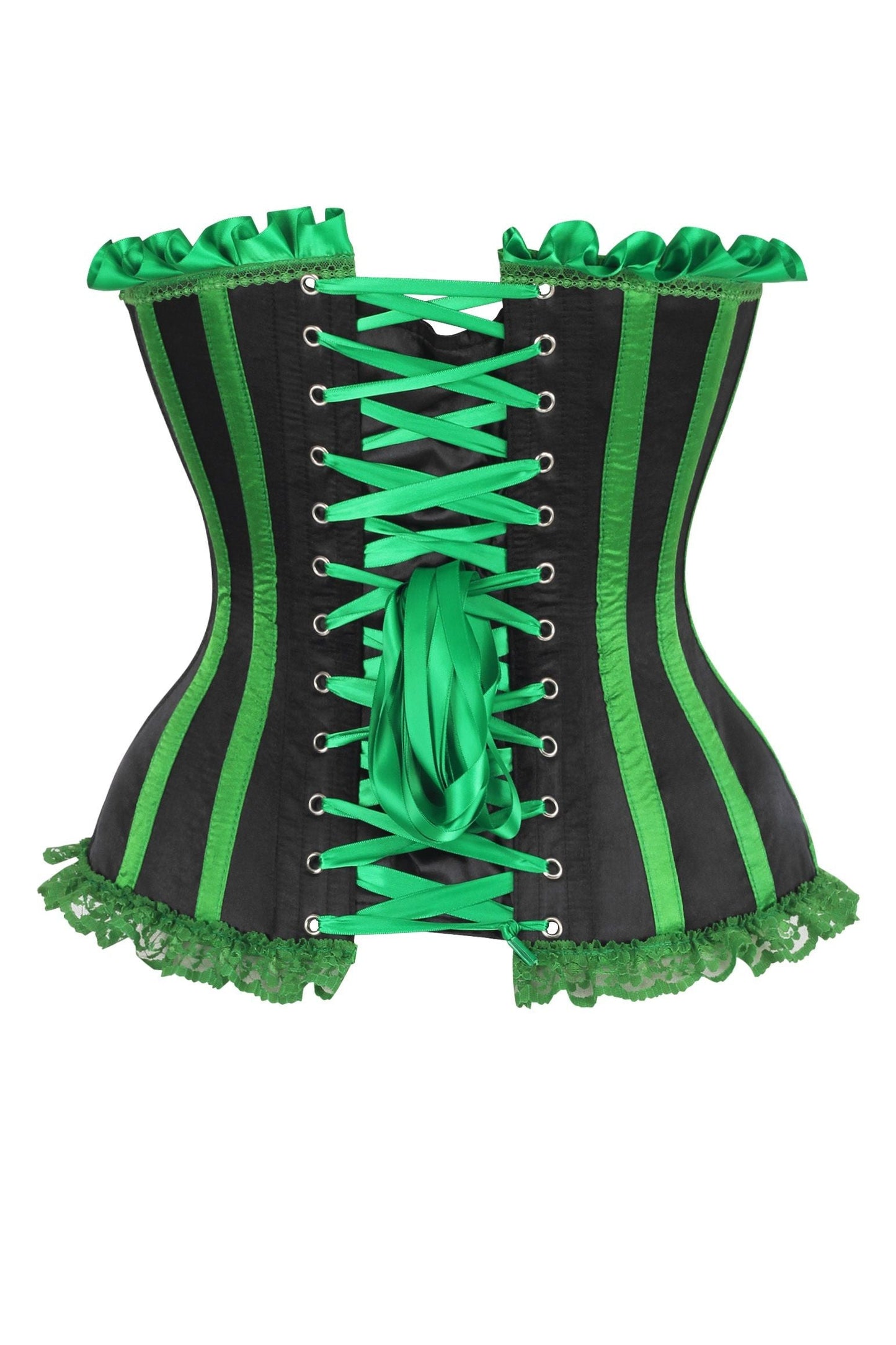 Top Drawer 2 PC Green/Black Burlesque Steel Boned Corset & Bloomer Set