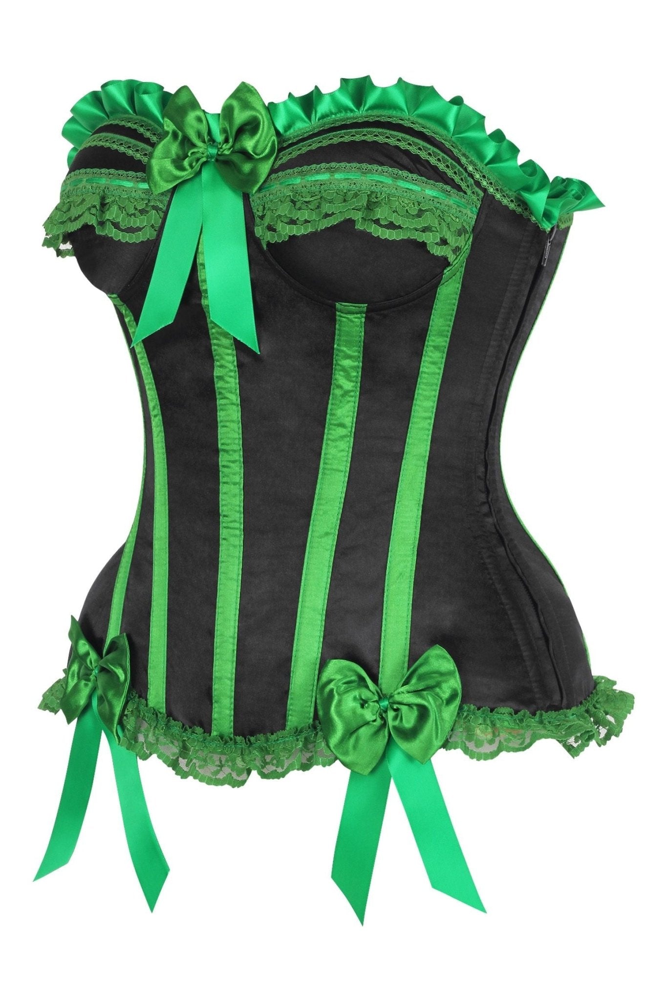 Top Drawer 2 PC Green/Black Burlesque Steel Boned Corset & Bloomer Set