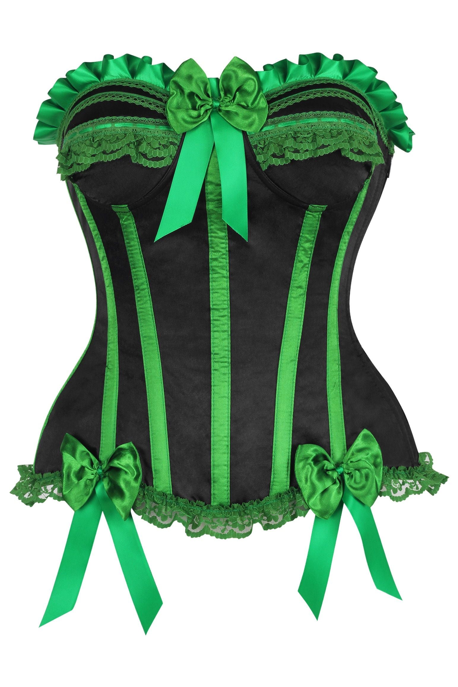 Top Drawer 2 PC Green/Black Burlesque Steel Boned Corset & Bloomer Set