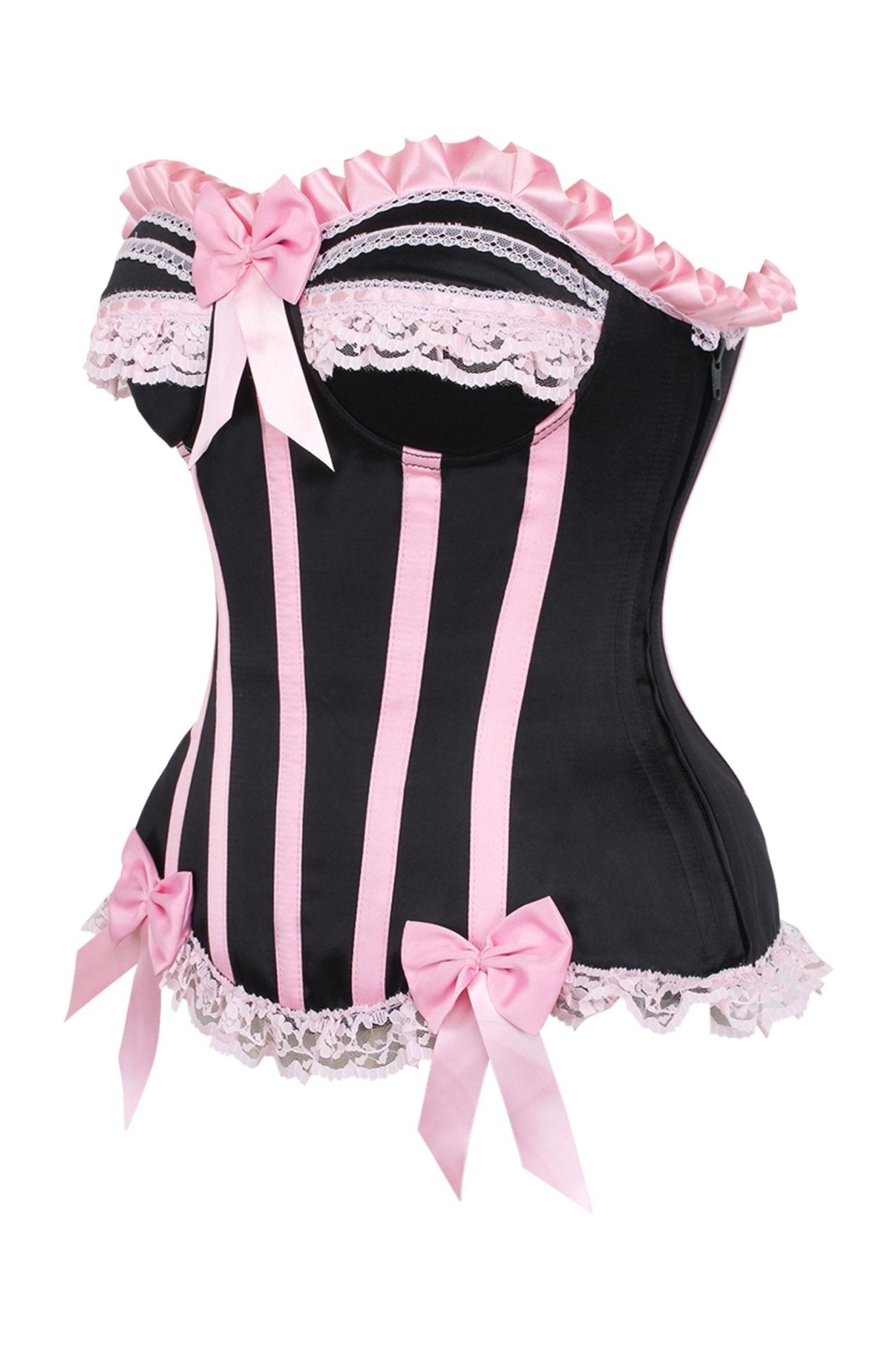 Top Drawer 2 PC Pink/Black Burlesque Steel Boned Corset & Bloomer Set