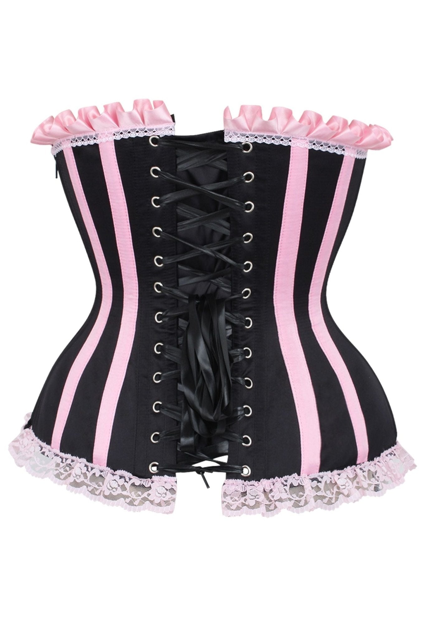 Top Drawer 2 PC Pink/Black Burlesque Steel Boned Corset & Bloomer Set