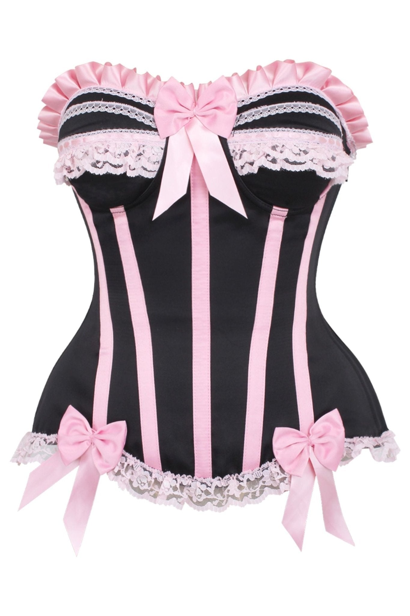 Top Drawer 2 PC Pink/Black Striped Burlesque Steel Boned Corset & Bloomer Set