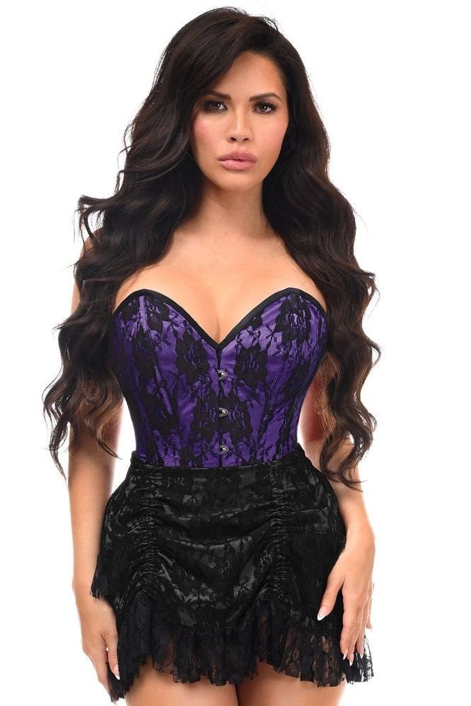 Top Drawer 2 PC Purple/Black Lace Steel Boned Corset & Skirt Set