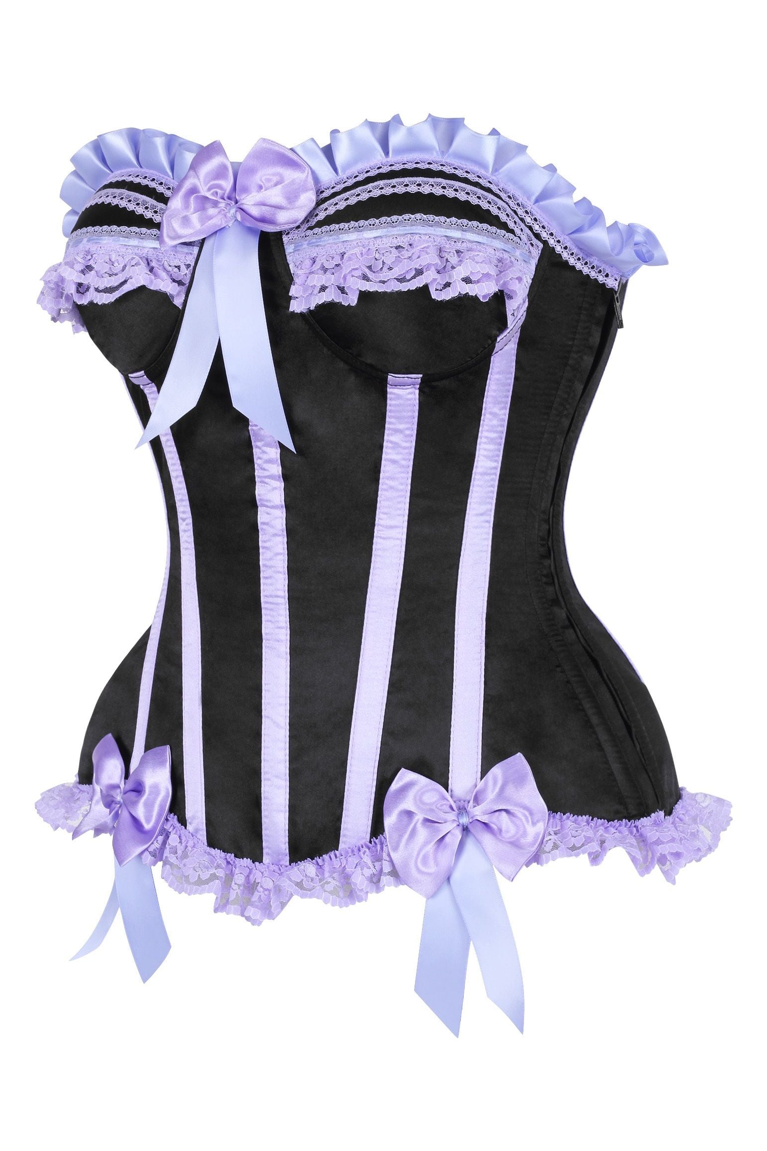 Top Drawer 2 PC Purple/Black Striped Burlesque Steel Boned Corset & Bloomer Set