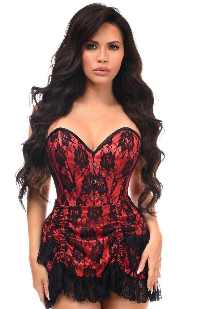Top Drawer 2 PC Red Lace Steel Boned Corset & Skirt Set