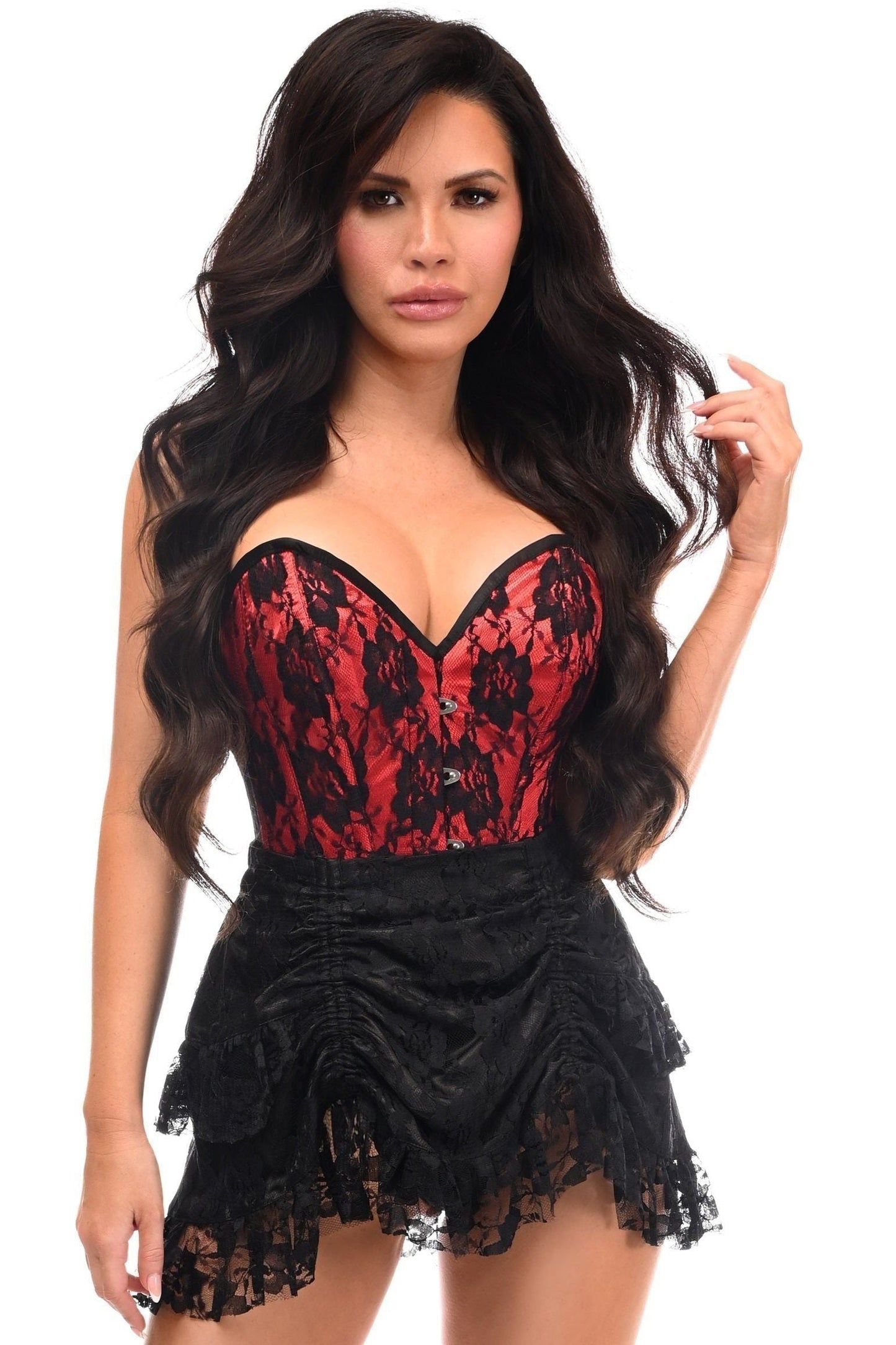 Top Drawer 2 PC Red Lace Steel Boned Corset & Skirt Set