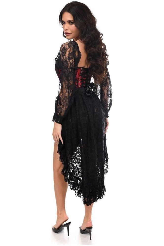 Top Drawer 2 PC Red/Black Lace Steel Boned Corset & Lace Skirt Set
