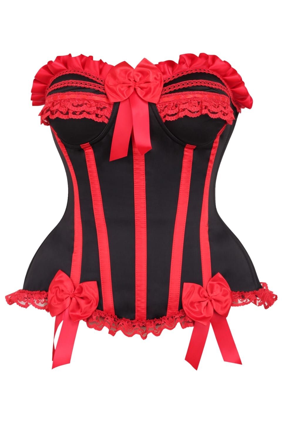 Top Drawer 2 PC Red/Black Striped Burlesque Steel Boned Corset & Bloomer Set