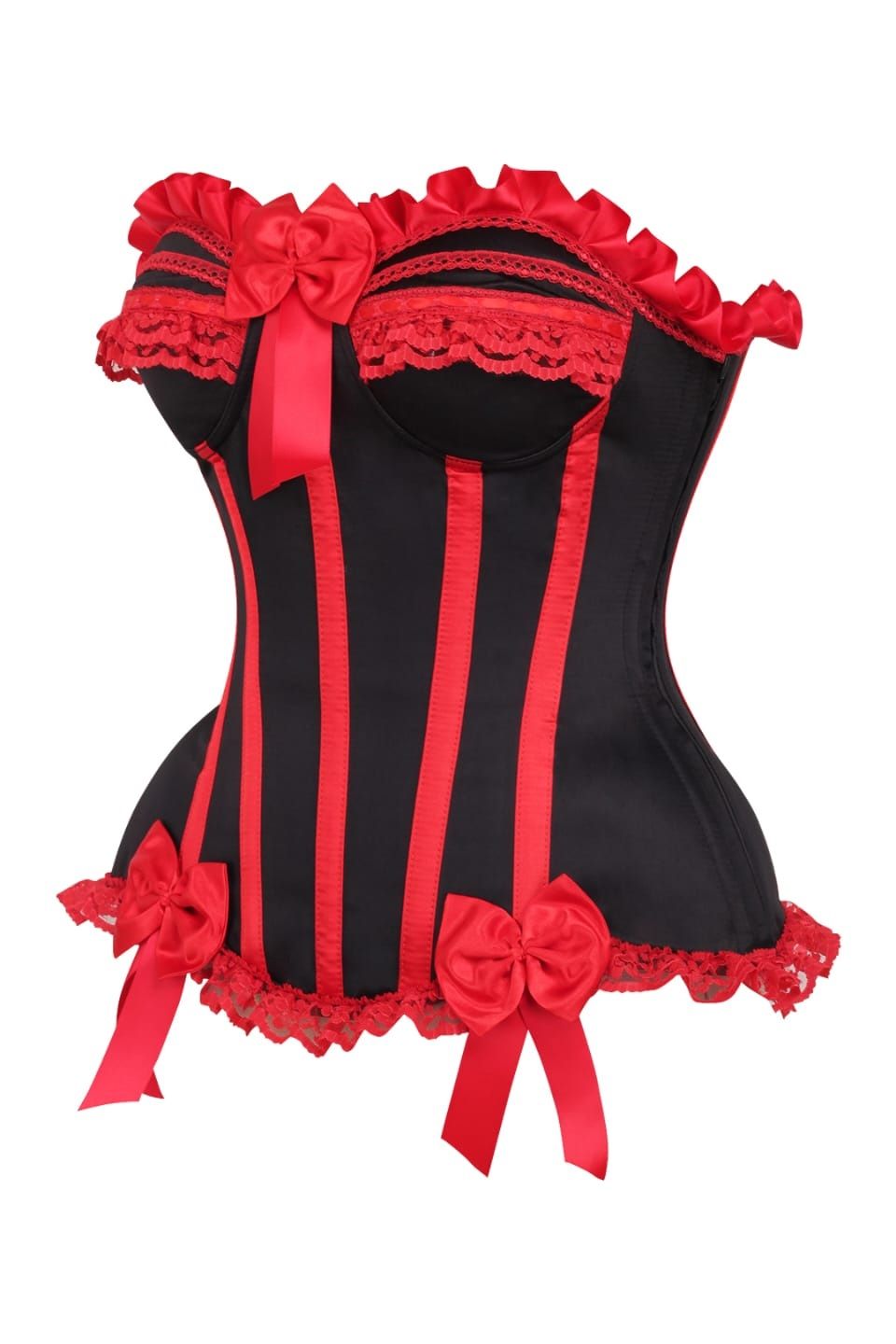 Top Drawer 2 PC Red/Black Striped Burlesque Steel Boned Corset & Bloomer Set