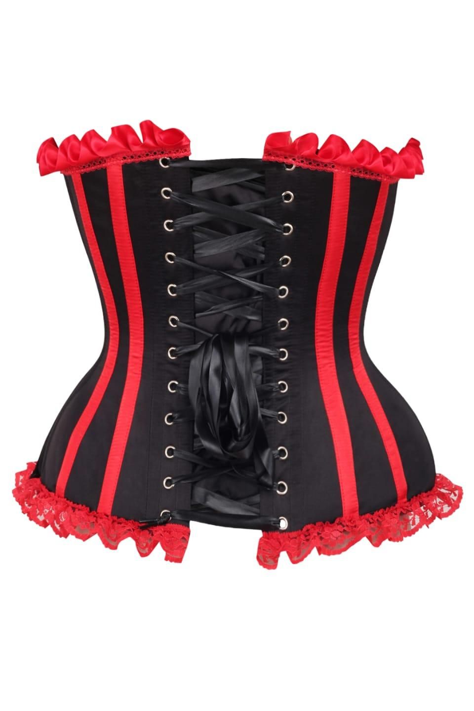 Top Drawer 2 PC Red/Black Striped Burlesque Steel Boned Corset & Bloomer Set