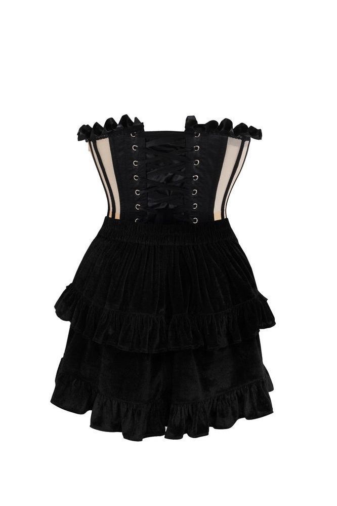Top Drawer 2 PC Steel Boned Nude & Black Mesh Underwire Bustier Corset & Skirt Set