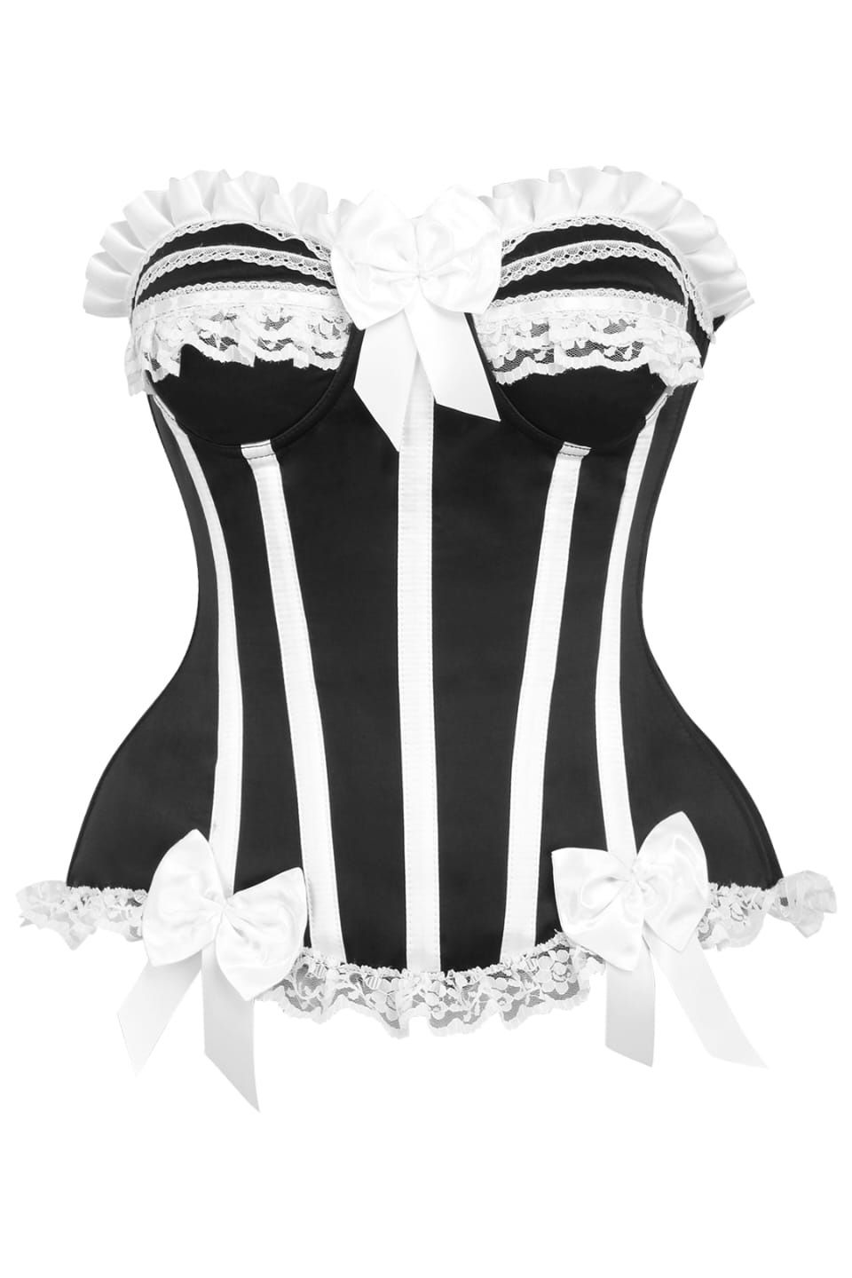 Top Drawer 2 PC White/Black Striped Burlesque Steel Boned Corset & Bloomer Set