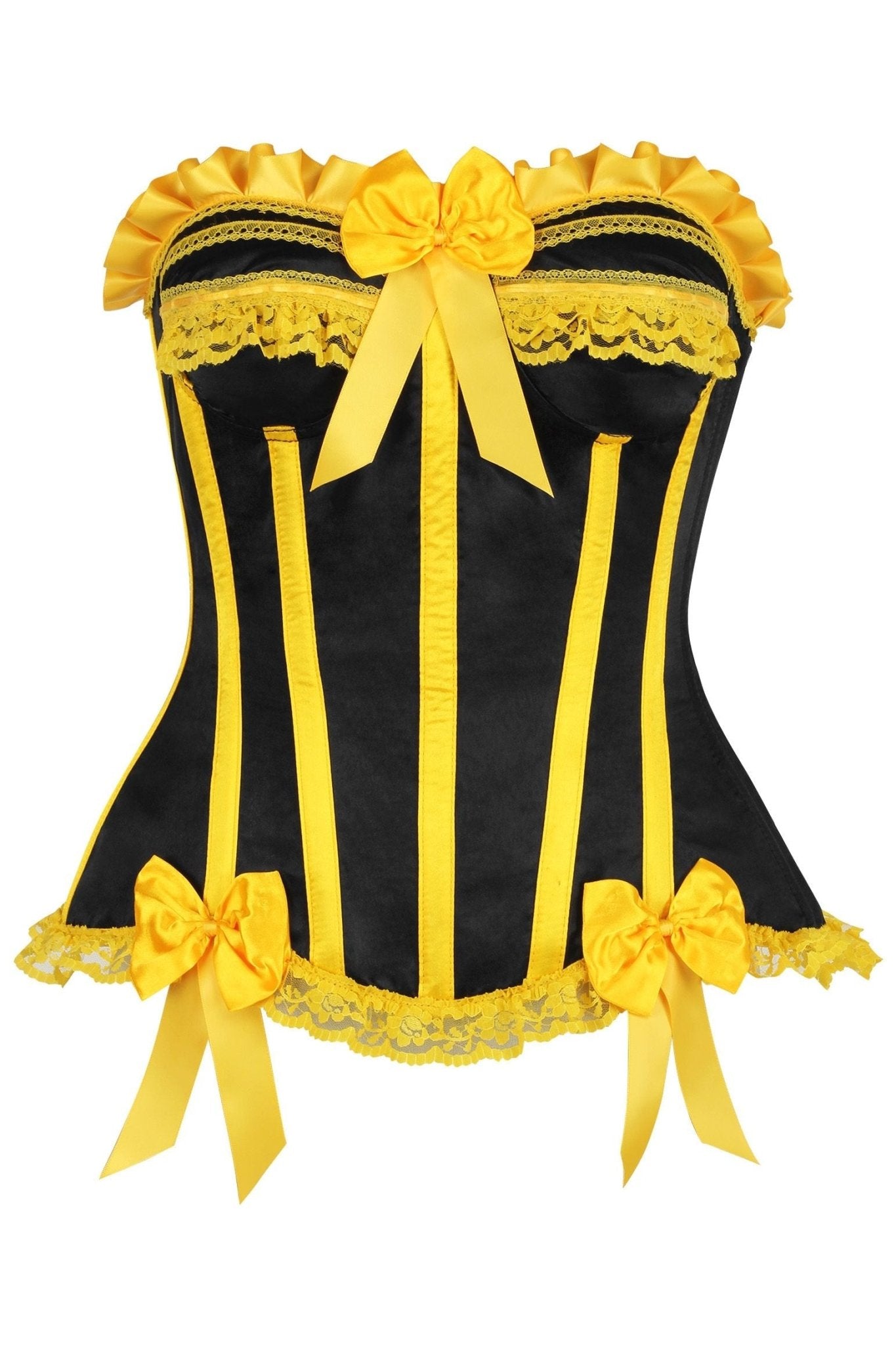 Top Drawer 2 PC Yellow/Black Burlesque Steel Boned Corset & Bloomer Set