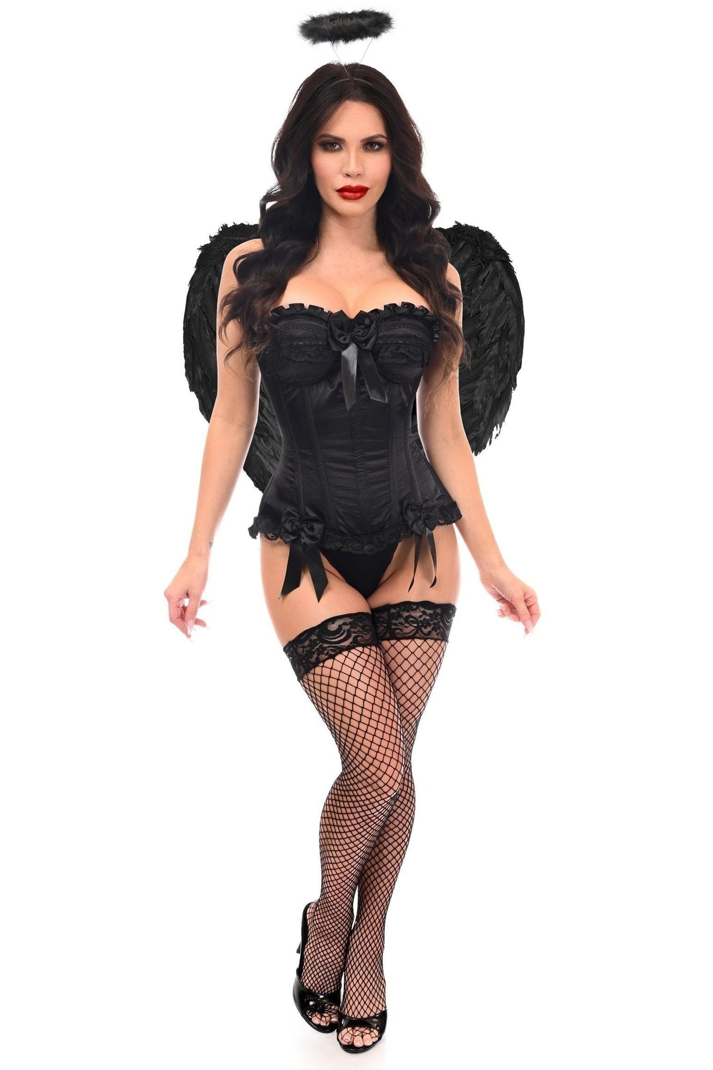 Top Drawer 3 PC Black Burlesque Dark Angel Corset Costume
