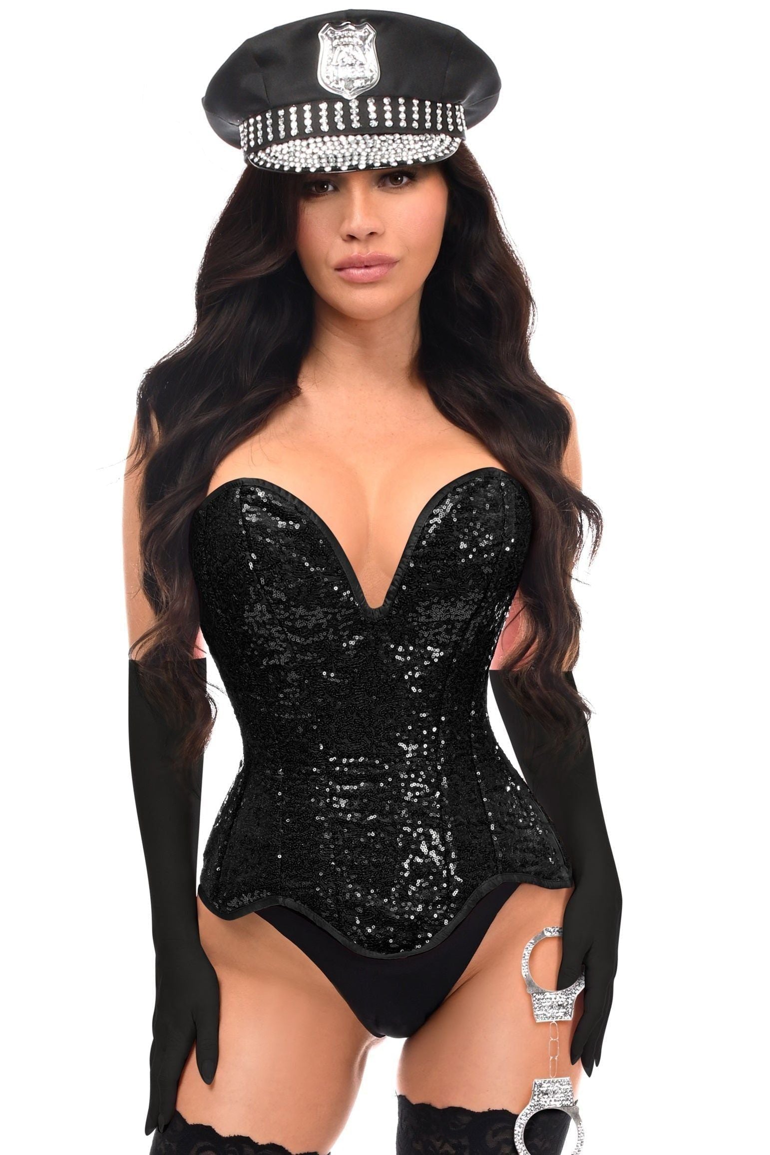 Top Drawer 4 PC Black Sequin Corset Cop Costume