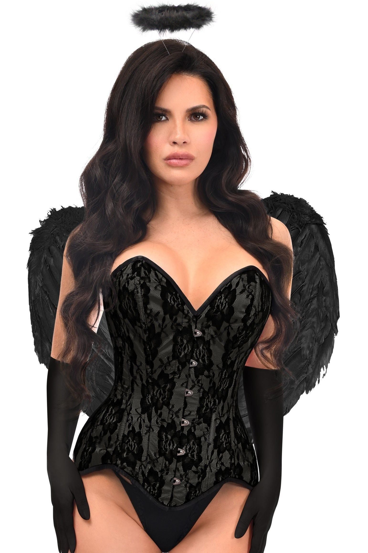Top Drawer 4 PC Premium Black Angel Corset Costume
