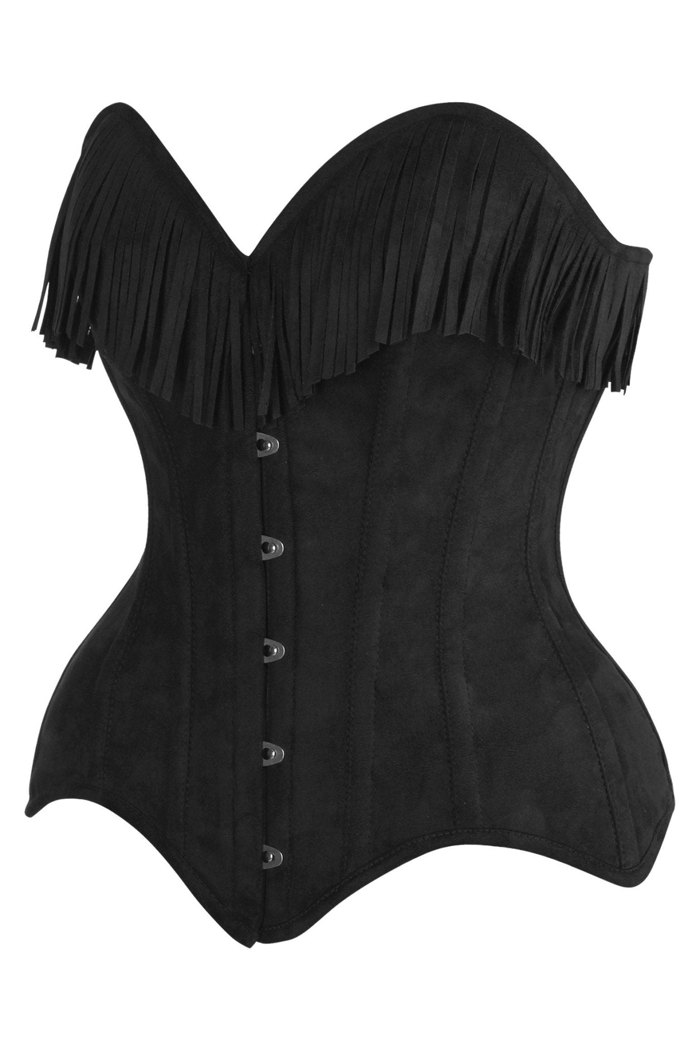 Top Drawer 4 PC Premium Black Suede Fringe Cowgirl Corset Costume