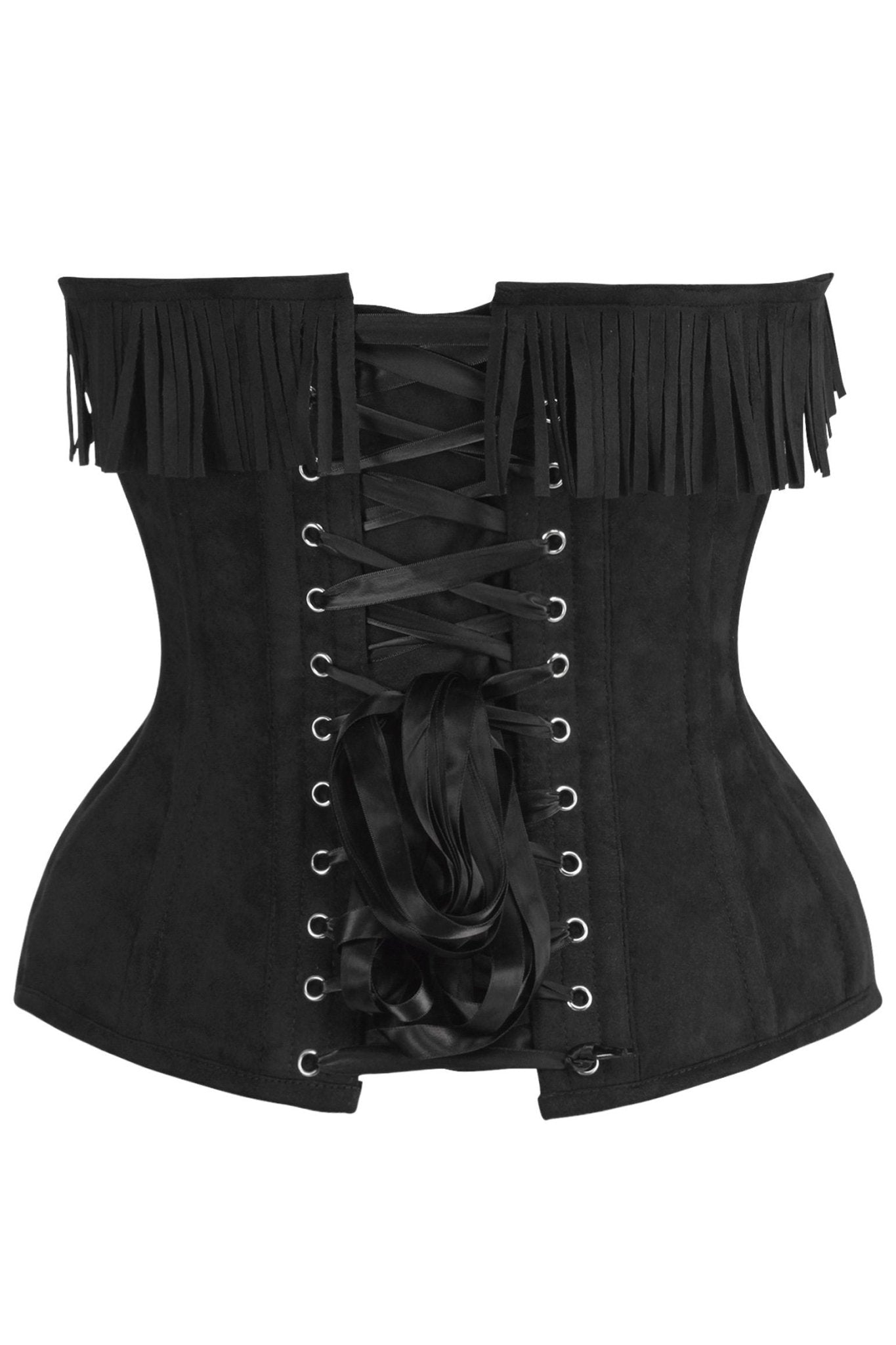 Top Drawer 4 PC Premium Black Suede Fringe Cowgirl Corset Costume