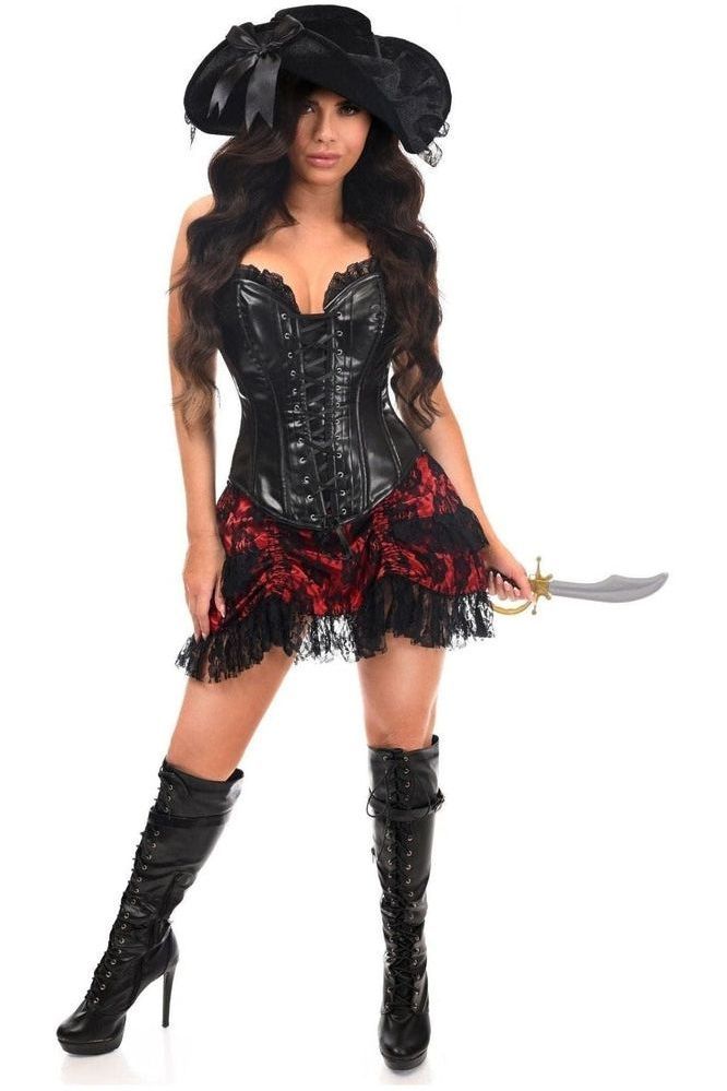 Top Drawer 4 PC Premium Black/Red Lace Pirate Corset Costume