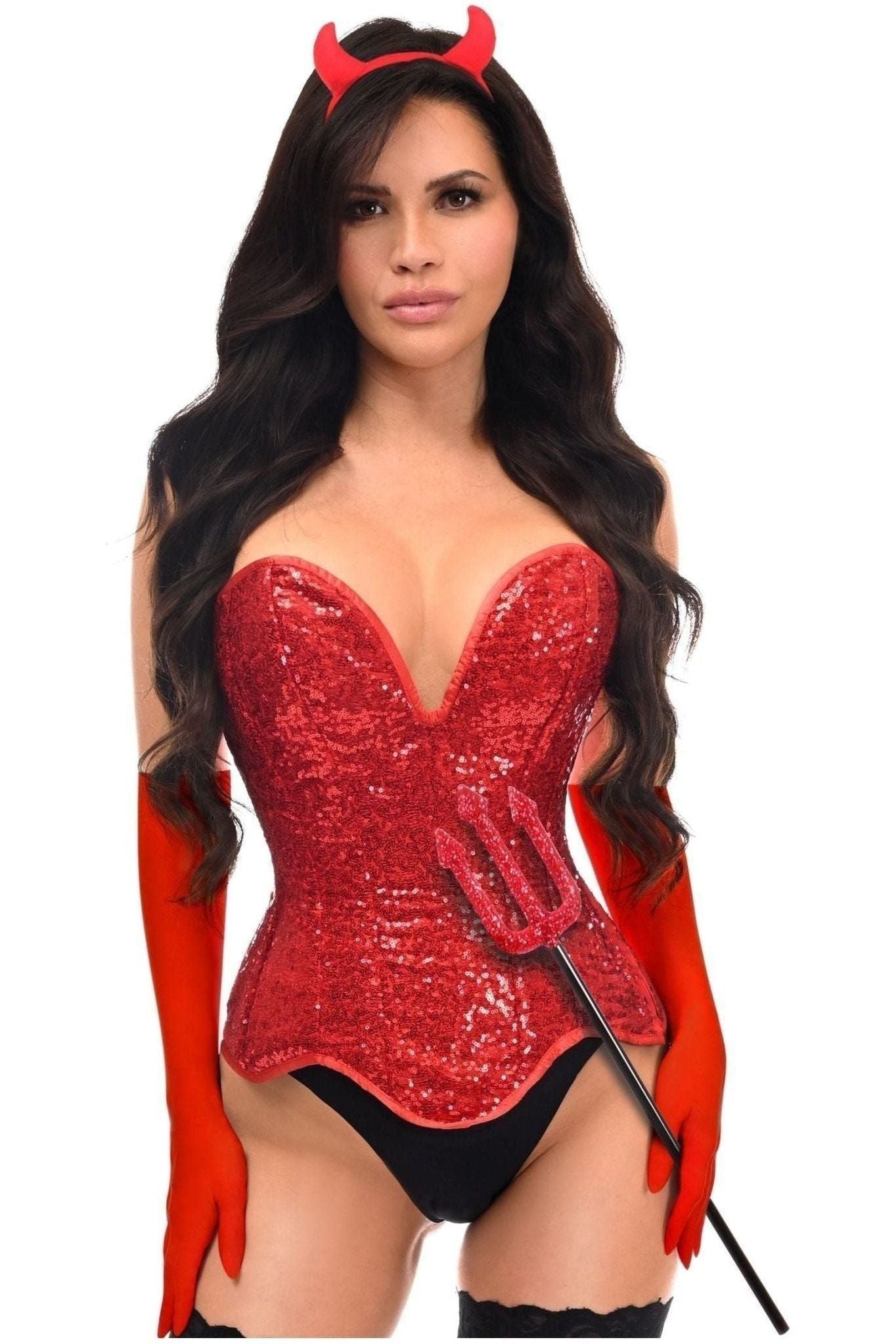 Top Drawer 4 PC Red Sequin Devil Corset Costume