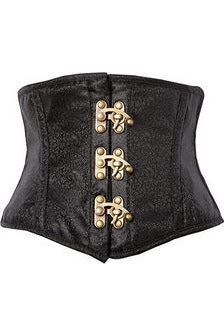 Top Drawer Black Brocade Steel Boned Mini Cincher w/Clasps