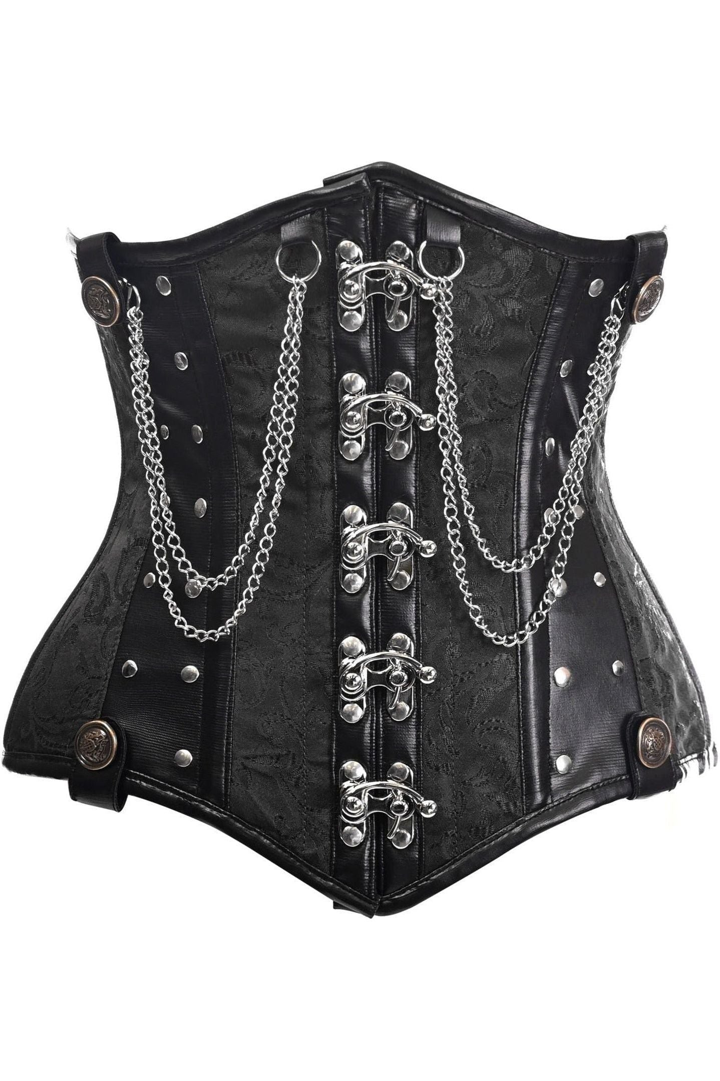 Top Drawer Black Brocade Steel Boned Underbust Corset w/Chains and Clasps