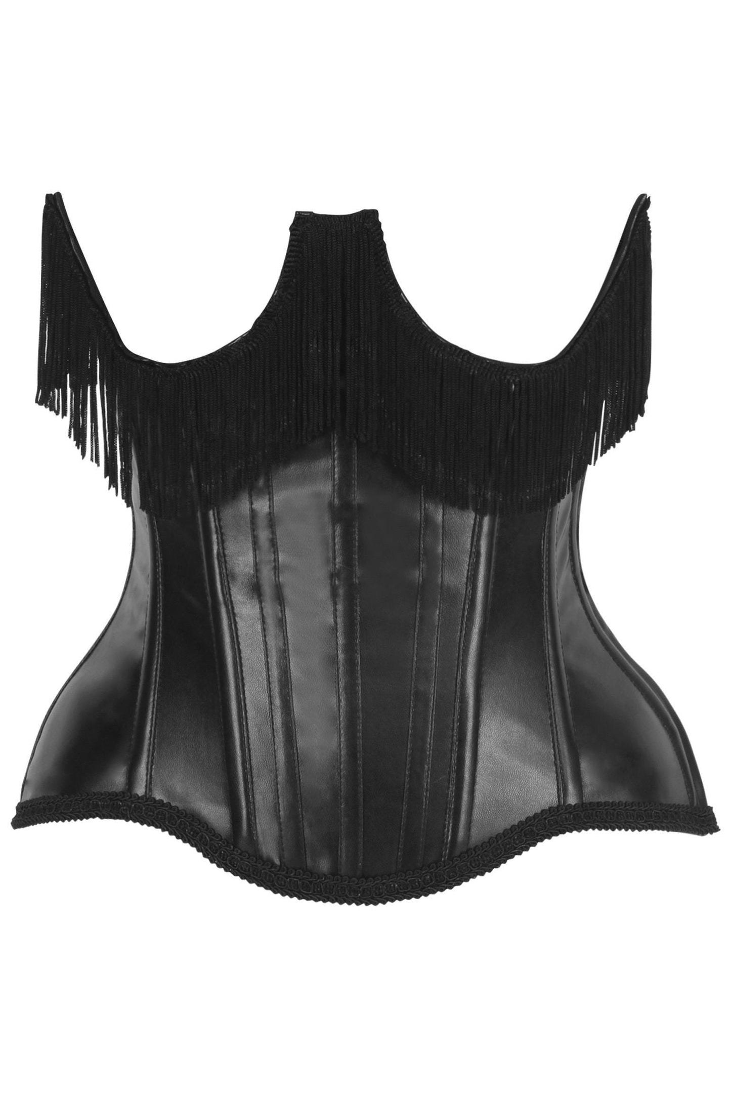Top Drawer Black Faux Leather Steel Boned Underbust Corset w/Fringe