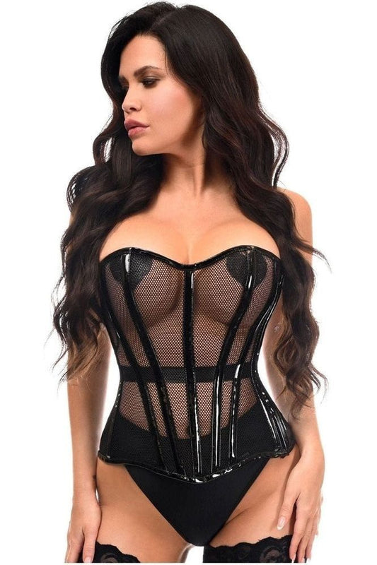Top Drawer Black Fishnet w/Patent Steel Boned Overbust Corset