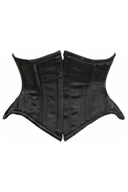 Top Drawer Black Satin Double Steel Boned Curvy Cut Waist Cincher