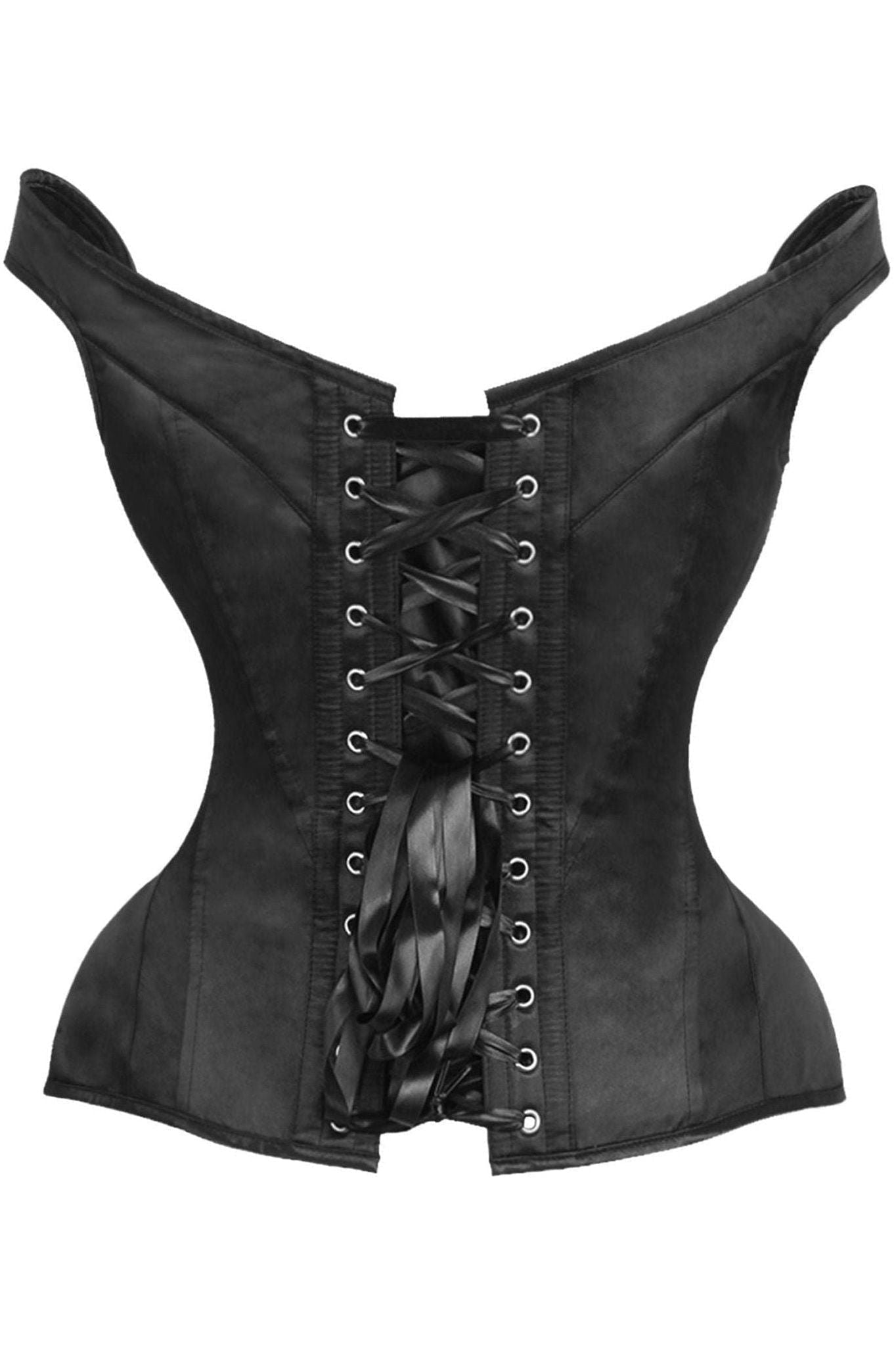 Top Drawer Black Satin Steel Boned Corset w/Straps