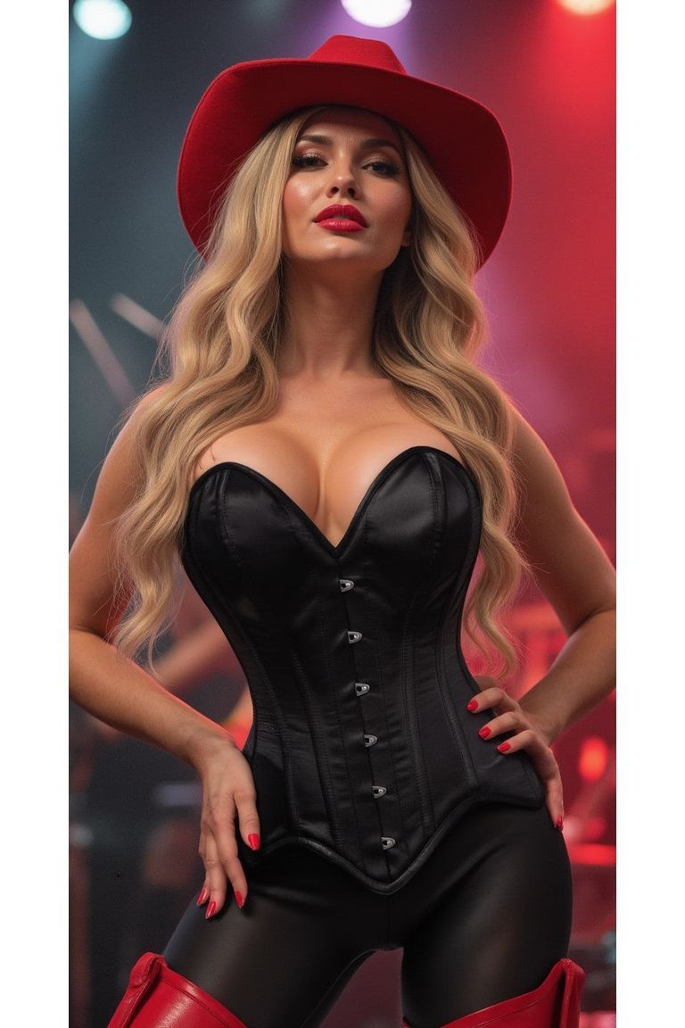 Top Drawer Black Satin Steel Boned Overbust Corset