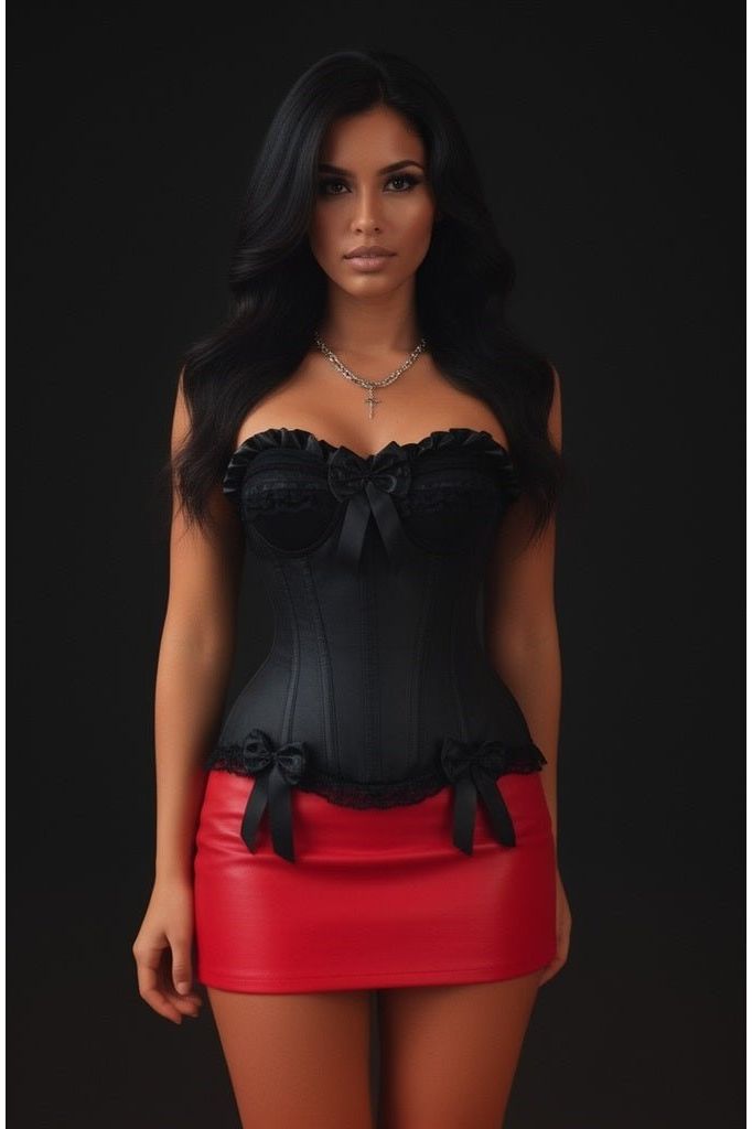Top Drawer Black Satin Steel Boned Overbust Corset