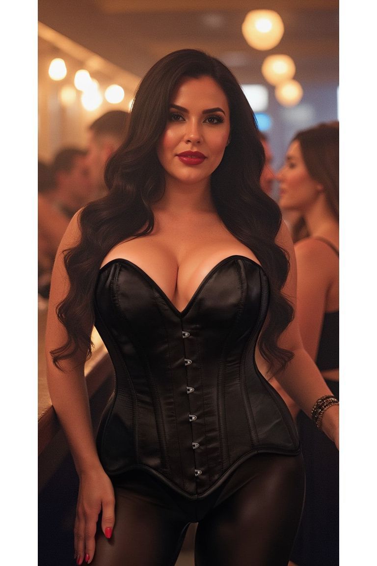 Top Drawer Black Satin Steel Boned Overbust Corset
