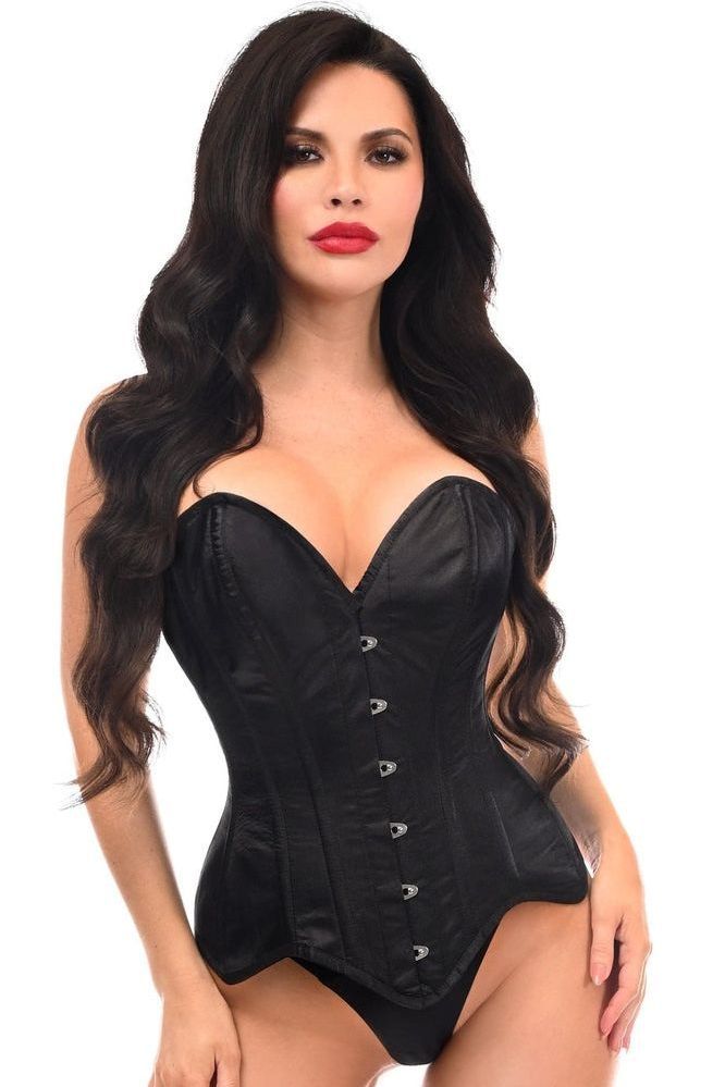 Top Drawer Black Satin Steel Boned Overbust Corset