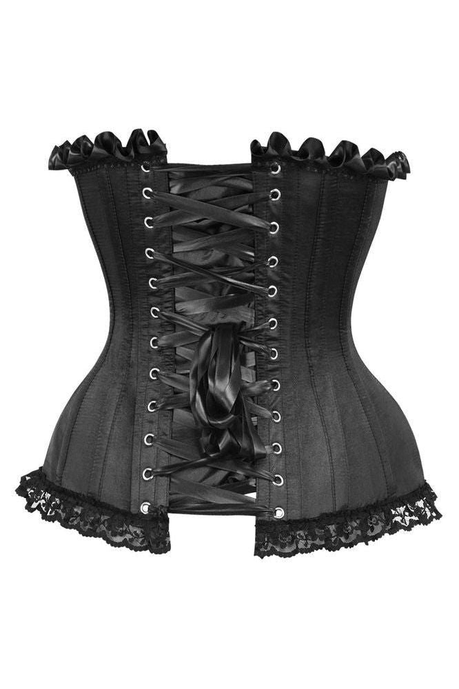Top Drawer Black Satin Steel Boned Overbust Corset