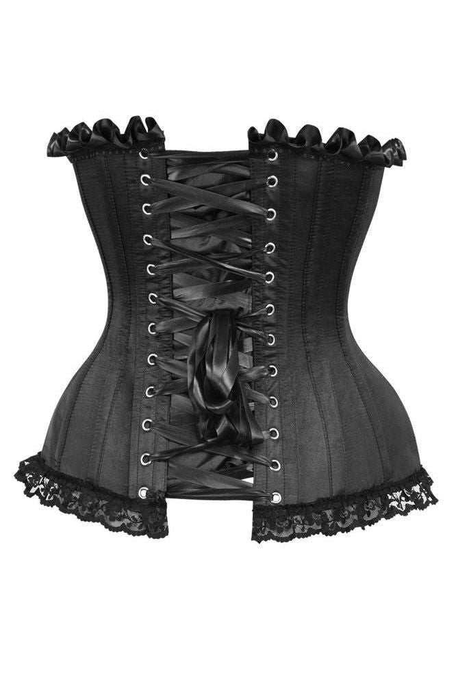 Top Drawer Black Satin Steel Boned Overbust Corset