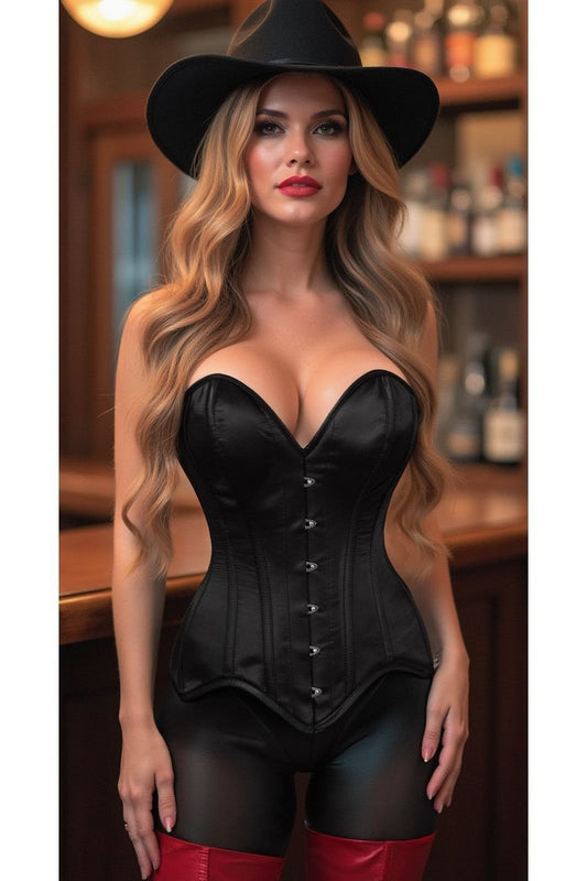 Top Drawer Black Satin Steel Boned Overbust Corset