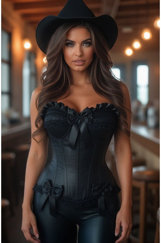 Top Drawer Black Satin Steel Boned Overbust Corset
