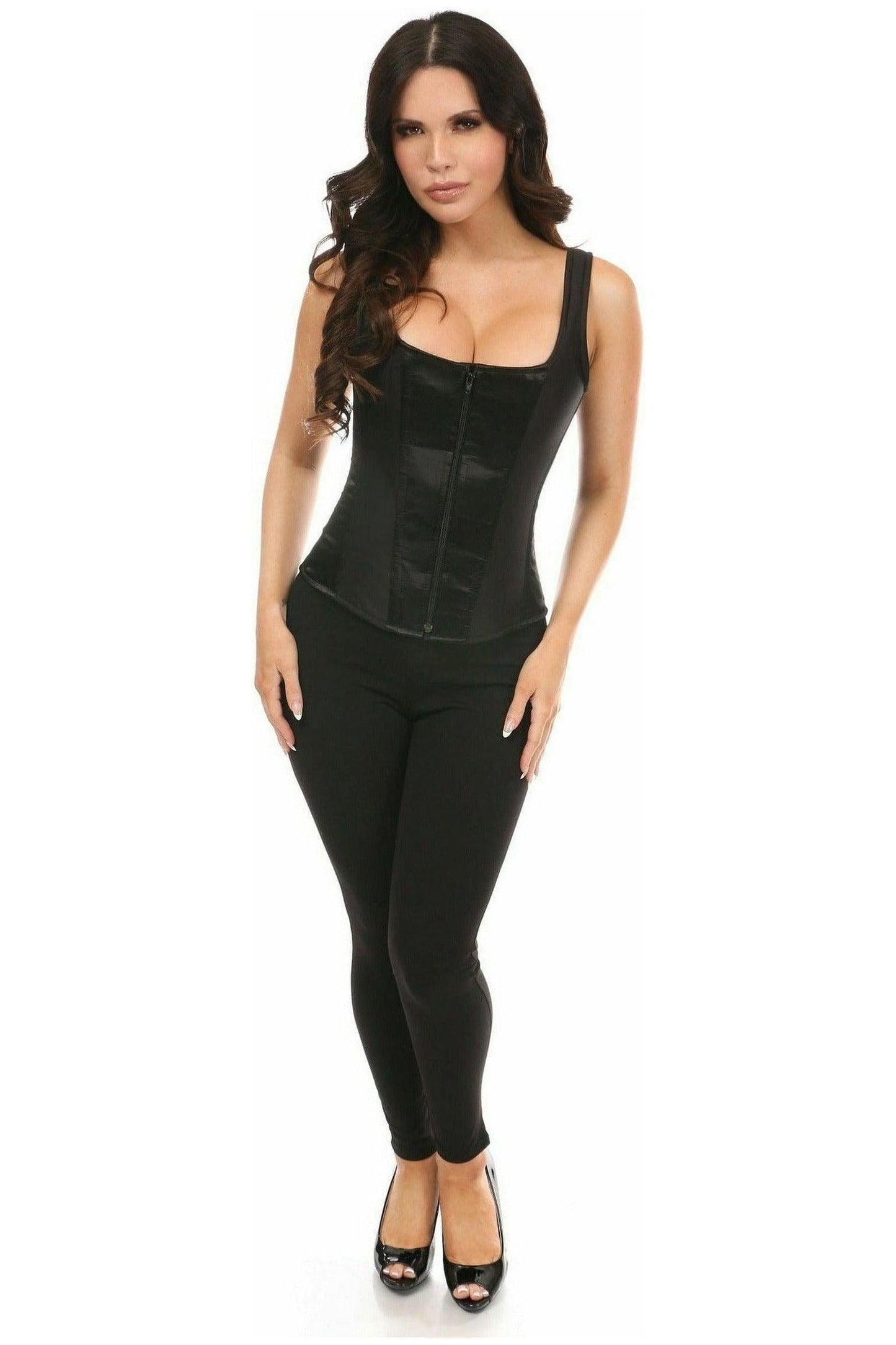 Top Drawer Black Satin Steel Boned Uniforming Corset w/Straps