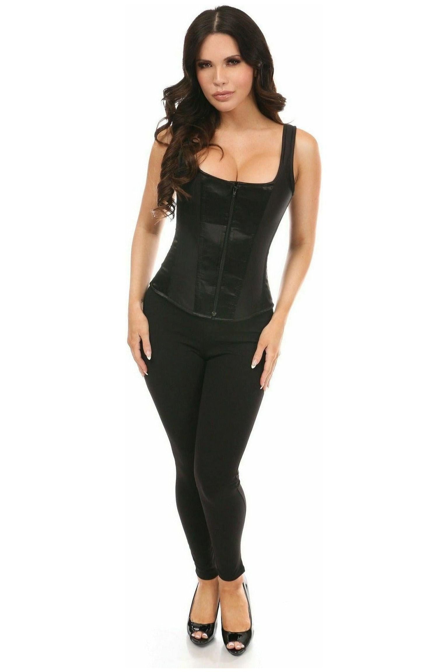 Top Drawer Black Satin Steel Boned Uniforming Corset w/Straps