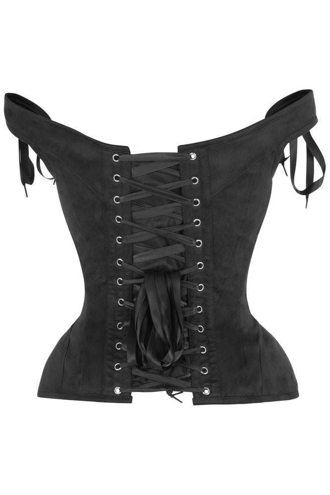 Top Drawer Black Suede Steel Boned Corset w/Straps