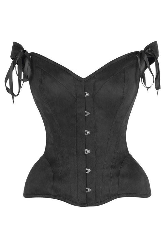 Top Drawer Black Suede Steel Boned Corset w/Straps