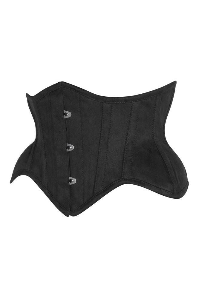 Top Drawer Black Suede Steel Boned Mini Waist Cincher Corset