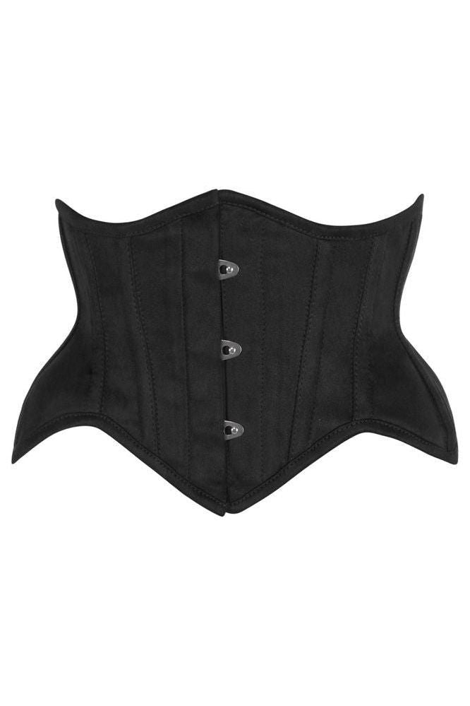Top Drawer Black Suede Steel Boned Mini Waist Cincher Corset