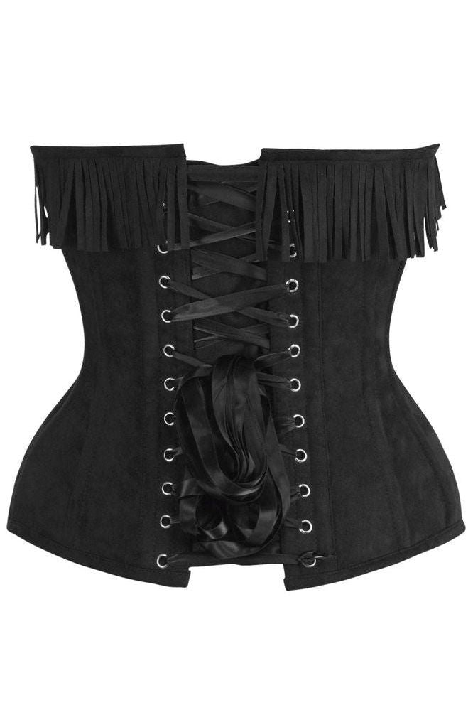 Top Drawer Black Suede Steel Boned Overbust Corset w/Fringe